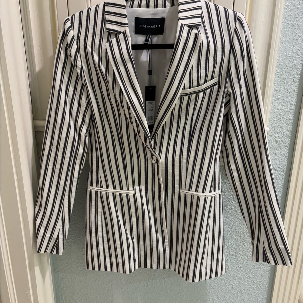 BCBGMAXAZRIA Black and White Striped Blazer